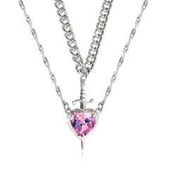 LATS 2pcs Can Be Assembled Heart and Sword Zircon Pendant Necklace for Men Couple Silver Gold Plated Choker Chain Jewelry