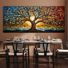 Colorful Mosaic Glass Canvas Painting,Tree of Life Artwork Canvas Print, Mythology Gift, for Living Room Office Home Decor