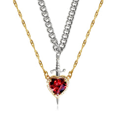 LATS 2pcs Can Be Assembled Heart and Sword Zircon Pendant Necklace for Men Couple Silver Gold Plated Choker Chain Jewelry