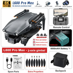 New L600 PRO MAX/PRO GPS Drone 5KM 4K Professional HD Dual Camera 3-Axis Gimbal 360° Obstacle Avoidance Brushless Quadcopter Toy