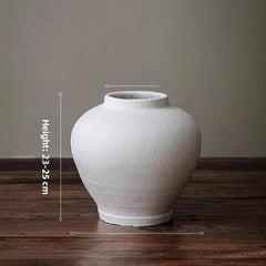 Large Size White Thick Earthenware Flower Vase Ceramic Imitation Living Room Floor Standing Moon Clay Pot Vintage Flower Holder