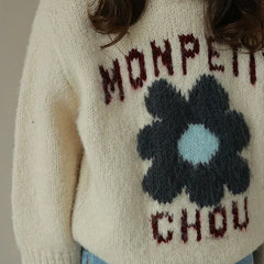 Girls' Letter Flower Pullover Sweater 2026 Spring and Autumn New Korean Children's Fashionable Knitted Sweater Casual Top