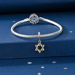 925 Sterling Silver Hexagram Star of David Pendant Jewish Bless Charm Fit Original Charm Bracelets Women DIY Jewelry Gift