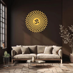 20" Radiant "Aum" Golden Metal Wall Sculpture | Sacred Mandala for Zen/Spiritual Spaces | Halloween & Christmas Gift