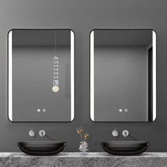 Haodirect Black Frame Rectangular Round Corner Bathroom Mirror with LED Light, Touch Switch Bathroom Vanity Mirror