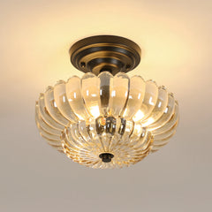 3-Light Modern Ceiling Mount Light with Scalloped Amber Glass Shade Semi Flush Mount Ceiling Lighting （Bulb not included）