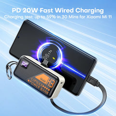 QOOVI Mini Powerbank 5000mah Built-in Cable PD 20W Portable Charger Fast Charging For iPhone 15 Samsung Xiaomi External Battery