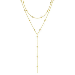 LATS Gold Color Double Layered Long Tassel Chain Necklace Simple Metal Geometric Bead Choker Necklace Fashion Jewelry