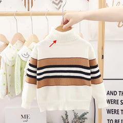 2-6 Years Autumn Winter Boys Sweater Stripe Design Full Sleeve High Collar Knitting Shirt For Kids Children Handsome Knitwear