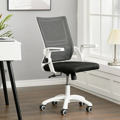 Haodirect Mesh Swivel Office Chair Computer Ergonomic Chair White Armrests Height Adjustable With Pulleys Office Furniture