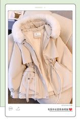 Fleece Lined Hood Down Jacket Winter Coat for Women Warm Drawstring Padded Parkas Korean Casual Streetwear Female Puffer Outwear