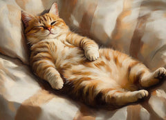 Lazy Playful Cute Afternoon Cat Sleeping Art Oil Painting Poster Canvas Printing Home Homestay Wooden House Wall Decor Painting