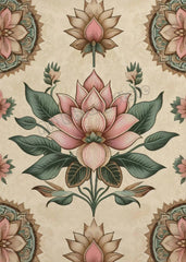 Vintage Traditional Indian Lotus Flower Meditation Zen Pichwai Poster Canvas Painting Wall Art Pictures Home Yoga Interior Decor