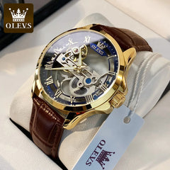 OLEVS 6661 Mens Watch Luxury Automatic Mechanical Watch Waterproof Luminous Leather Strap Watch Watches For Men Box Original