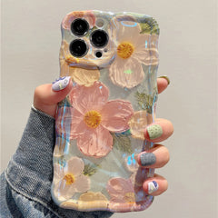 Retro Oil Painting Phone Case For iPhone 13 14 15 16 ProMax 12 11 Luxury Flower Print Shockproof Silicone Cover Artistic Decor