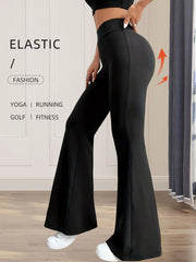 Women’s High-Waist Flared Wide-Leg Pants – Slim Fit Black