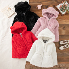 Toddler Girls' Winter Sherpa Jacket - Cute Solid Color Fleece Lined Hooded Coat Warm Casual Outerwear