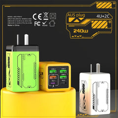 240W 6 Ports USB Charger PD Fast Charging Charger Wall Adapter for iPhone Samsung Xiaomi EU/US/UK Plug Charger Quick Charge 3.0