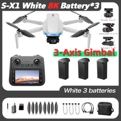 S-X1 MAX GPS Drone with 3-Axis Gimbal 5000m FPV 8K/4K HD Camera with LCD RC Screen 3 Batteries Professional RC Quadcopter Gifts
