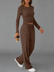 Women’s Casual Drawstring Long Sleeve Pant Set