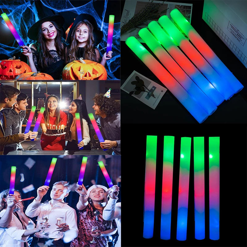 30Pcs RGB LED Glow Foam Stick Bulk Colorful LED Glow Sticks Cheer Tube Dark   Light Birthday Wedding Party Supplies