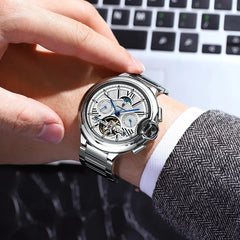 POEDAGAR Luxury Man Watch Tourbillon Date Week Stainless Steel Men Watch Waterproof Automatic Mechanical Military Men's Watches