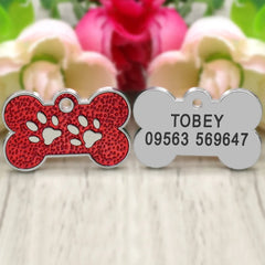 Personalized Dog Cat ID Tag Bling Rhinestone Puppy Kitten Name Tags Anti-lost Pet Collar Accessories Free Engraved Pet Products