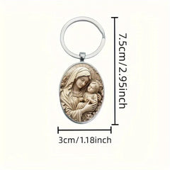 1Pcs Retro Virgin Mary Alloy Keychain - Unique Design of Religious Time Gem Suitable for Car Keys and Backpack Pendant Gifts