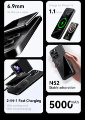 KUULAA Magnetic Power Bank 5000mAh Magnetic Wireless Phone Charger External Battery 20W Fast Charging For iPhone 17 16 PowerBank