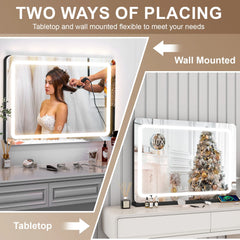 Extra Large Hollywood Vanity Mirror with LED Lights 3 Color Modes Touch Control Dimming Tabletop Lighted Makeup Mirror