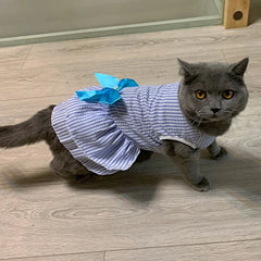 Summer Pet Cat Puppy Princess Dress Pet Clothes Striped Plaid Dresses with Bow Cats Kitten Rabbit Sphynx Clothing Pet Supplies