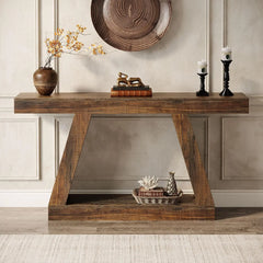 Farmhouse Console Table, 55-Inch Sofa Table with Storage, Industrial Wooden Entryway Table for Hallway, Living Room, Dark Brown Living Room Furniture