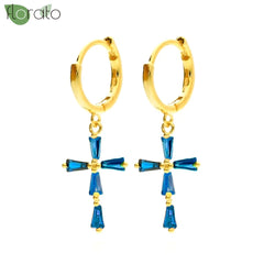 925 Sterling Silver Needle Fashion Cross Pendant Hoop Earrings for Women Vintage Gold Color Small Earrings Luxury Jewelry Gifts