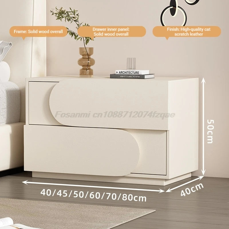 Cream Style Solid Wood Nightstand Mid Century Modern Bedside Table Large Storage Cabinet Luxury Aesthetic Bedroom Furniture Unit