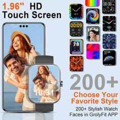 Smart Watch(Answer/Make Calls), 1.96" Smartwatches, Fitness Tracker, Sleep Monitor, Pedometer, 100+ Sport Modes, IP68 Waterproof
