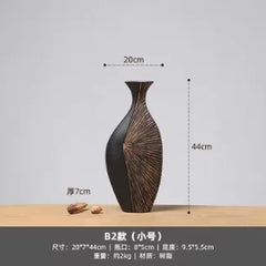 Light Luxury Retro - style Vertical Black Resin Vase Ideal for New Chinese - inspired Living Room and Entrance Dried Flower Dec