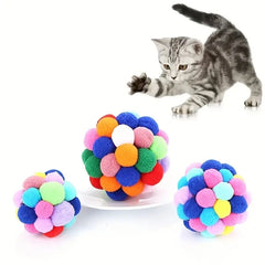 1/3PCS Cat Toys Cat Plush Ball Toy Pet Elastic Bell Ball Self Hi Ball Playing Cat Colorful Woolen Ball Pet Shop