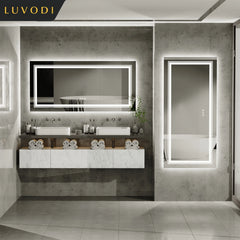 LUVODI Large Illuminate Mirror Bathroom Double Sink Mirror Full Length Dressing Salon Mirror with 3 Color Lights Dimming