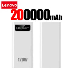 Lenovo 200000mAh LED Digital Display Power Bank High Capacity 120W Super Fast Charging Portable External Battery For IPhone NEW