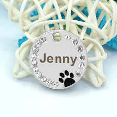 Personalized Dog Cat ID Tag Bling Rhinestone Puppy Kitten Name Tags Anti-lost Pet Collar Accessories Free Engraved Pet Products