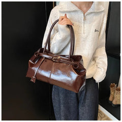 Large Capacity Oil PU Leather Shoulder & Tote Bag for Women