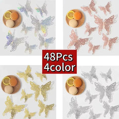48 Pcs Butterfly for Gift Packing Decorative 3d Butterflies Decor Flower Art Arrangement Wall Paper Ornament DIY Wrapping