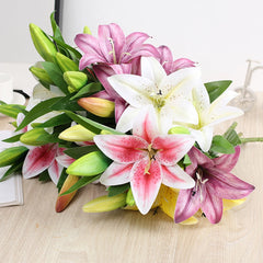 Real Looking 3D Printing Lily Branch  Artificial Flowers White Fake Flowers Flores for Wedding Home Garden Decoration Home Decor, Plants & flowers