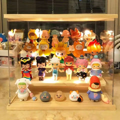 Clear Acrylic Figure Display Cabinet With Solid Wood Step Stand for Blind Box Toy, Cosmetic, Souvenir Display Box With Light Kitchen & Dining Furniture