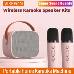 Portable Wireless Dual Microphones Karaoke Machine HomeKTV DSP System Bluetooth Speaker HIFI Stereo Surround For Kids Party Gift