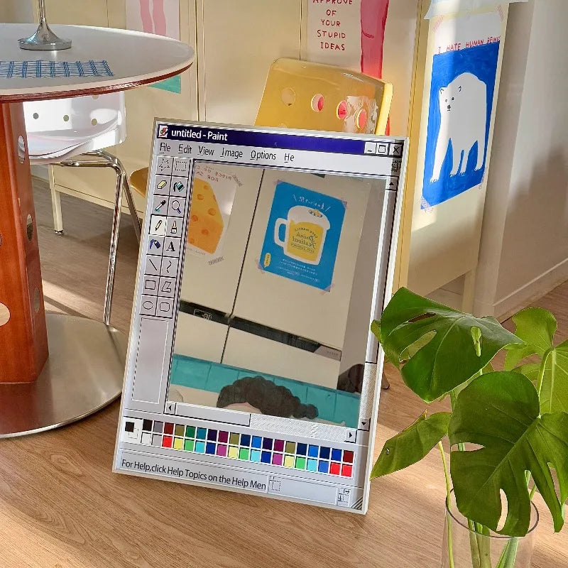 Artistic Mirror, Trendy Vintage Makeup Mirror, Decorative Piece for Living Room Tabletop, Microsoft MS Paint Mirror