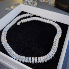 Korean Zircon Inlaid Copper Necklace Luxury Party Jewelry