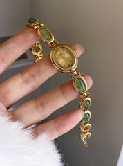 Luxury Green Jade Quartz Wristwatch for Women – Elegant Gift
