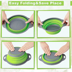 Silicone Folding Drain Basket Fruit Vegetable Washing Basket Foldable Strainer Colander Collapsible Drainer Kitchen Storage Kitchen Tools