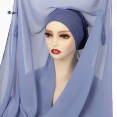 Instant Chiffon Hijab with Magnetic Buckle – Solid Color Scarf